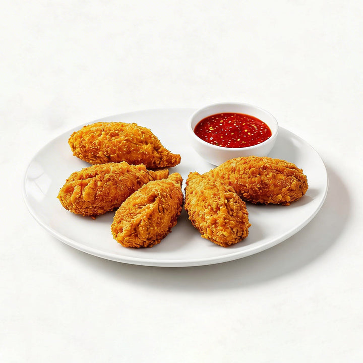 Kurmure Momos (Kurkure Momos) in a plate with chutney 